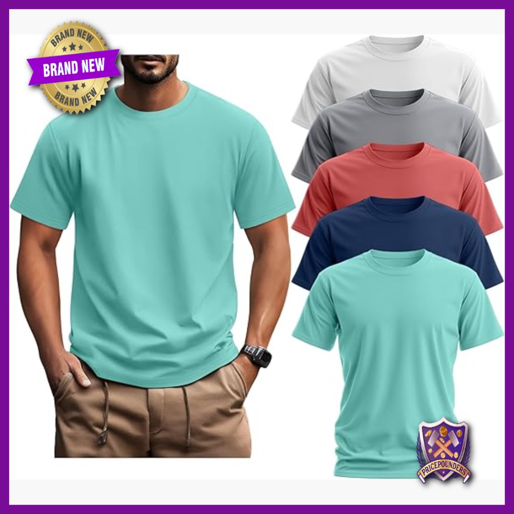 5 Pack Men's Big & Tall Cotton Tees, Oversize Crew Neck Summer Tops